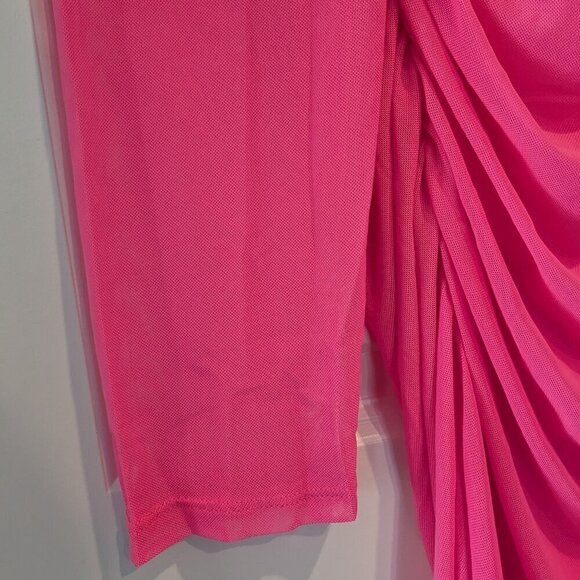 Good American Ruched Sheer Mini Shirt Dress Size 4XL Pink Long Sleeve Button NWT - Picture 8 of 16